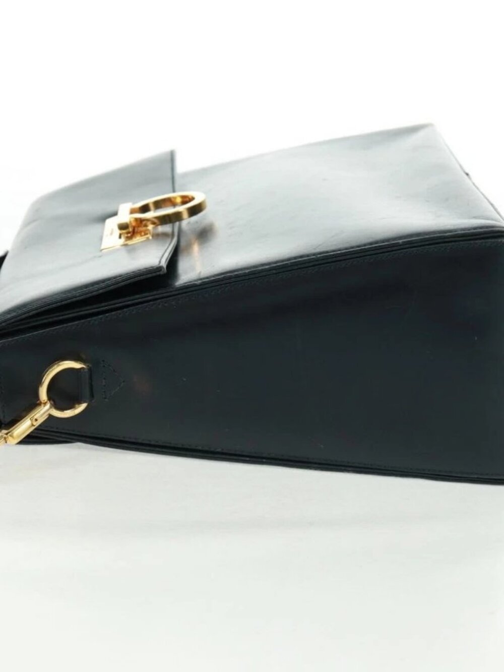 Salvatore Ferragamo Gancini Hand Bag Leather 2way Navy Gold - Picture 4 of 16